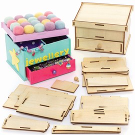 Baker Ross Wooden Jewellery Box Craft Set - Pack of 2, Building Kits for Children for Crafts (FC548)