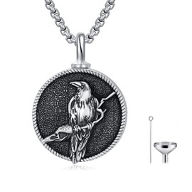 MEIDERBO Viking Raven Urn Necklace for Ashes 925 Sterling Silver Norse Odin Crow Pendant for Ashes Holder Keepsake Memorial Jewelry for Human Pet