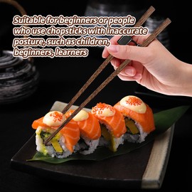 5 Pairs Reusable Training Chopsticks Helpers for Beginner Trainer Learner, Japanese Wooden Chopsticks pack and Holder Helper Set, Dishwasher Safe, L8.86Inch (2.Wenge)