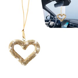 Ferianl Bling Heart Car Mirror Hanging Accessories, Crystal Rhinestone Rear View Mirror Accessories, Cute Diamond Auto Interior Hanger Decoration, Car Accessories for Women (Yellow)