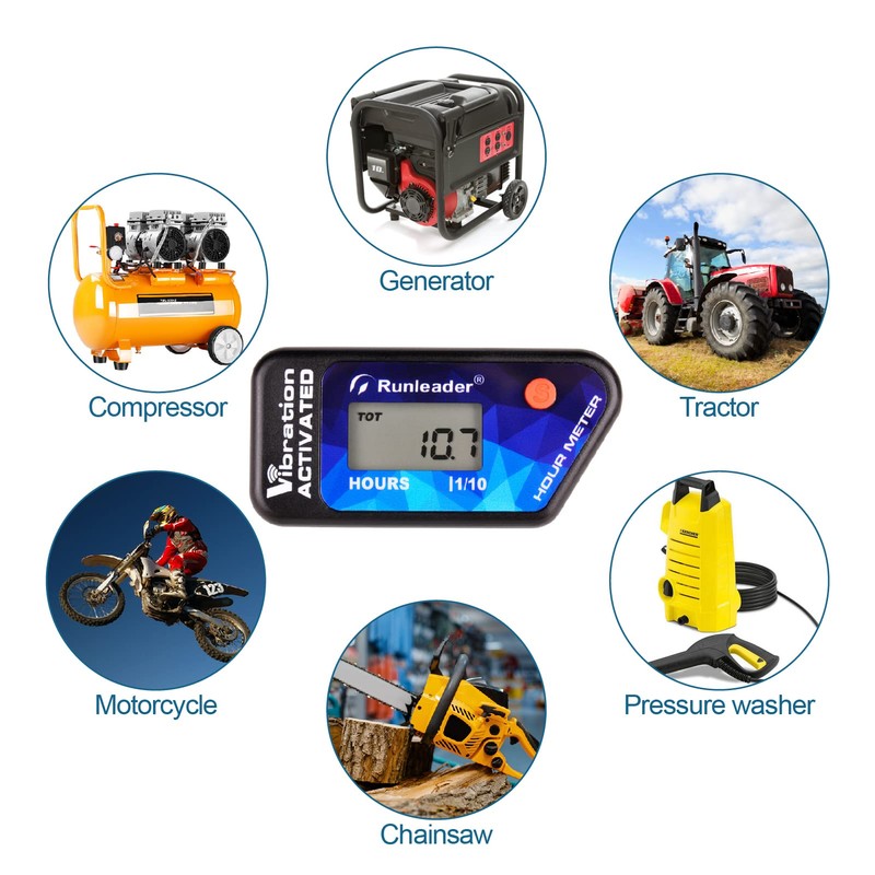 Runleader Self Powered Vibration Hour Indicator, Maintenance Reminder, Shutdown User