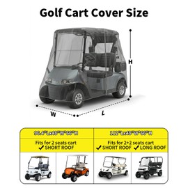HOYWOUL Golf Cart Cover 2 Passenger, 420D Waterproof Golf Cart Covers with Zipper, Outdoor Dustproof 2 Seat Club Car Cover for Universal Fits for Most Brand 2 Passenger Car (2 Passenger Cart)