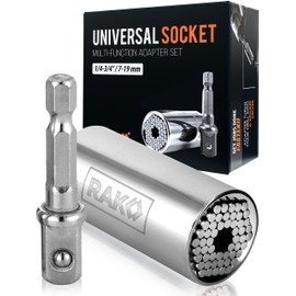RAK Super Universal Socket Tool, 7-19mm Universal Socket Wrench Set, Gator Grip with Power Drill Adapter Set, Stocking Stuffer, Ideal Cool Gadgets Stuff for Birthday Gifts for Men Dad Husband