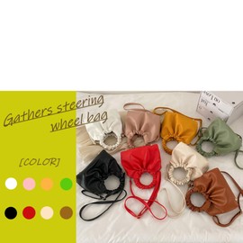 1/2 Plus Nibunoichi Plus Bag, Bag, Mini Shoulder Bag, 2-Way, Compact, Gathered, Casual, Shoulder Bag, Women's, Braun