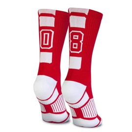 ChalkTalkSPORTS Custom Team Number Socks | Youth & Adult Athletic Performance Socks | Red Number Socks | Choose Your Number
