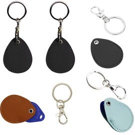 DraCra 5 Pack RFID Key Fob Holder PU Leather Proximity ID Card Key Chain Protector Case Cover with Key Carabiner Clip Keychain Rings Keeper for 125khz RFID Keyfob Token Tag Door Entry Access Control