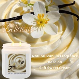 Creamy Vanilla Scented Candles for Home Scented Strong-Non Toxic Organic All Natural Soy Candles for Odor Eliminating for Kitchen Bath-Vanilla Bean Scent-Clean Long Burning for 75 Hours-Pet Safe