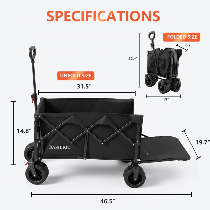 Collapsible Wagon Cart, 330 lbs Capacity, Heavy‑Duty Foldable Utility Wagon