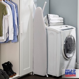 Full Size Ironing Board Made in USA – Light Grey by Seymour Home Products 4 Heavy-Duty Steel Legs Perforated Top for Steam Includes Cover & Pad Sturdy, Foldable Iron Board for Home & Laundry