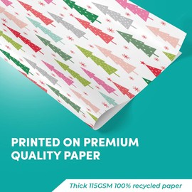 4 x Large Wrapping Sheets - Colourful Christmas Tree Pattern - Xmas Festive Secret Santa Mum Dad Gift Wrap #170506