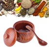 Wooden Spice Container, Salt Box with Lid, Spoon, Vintage Spice