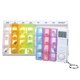 EDOSO Pill Box for 7 Days with Alarm | Medication Box Pill Box 1 Week with Timer and Alarm Clock for Reminder | German Description | Reinforced Alarm Sound | Coloured Tablet Container