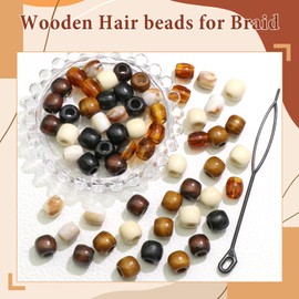 NAISKA 60Pcs Wooden Hair Braid Beads Multi Style Loc Hair Beads Jewelry for Braids Loc Dreadlock Accessories Hair Tube Decoration Hair Cuffs DIY Braid Clips for Women and Men