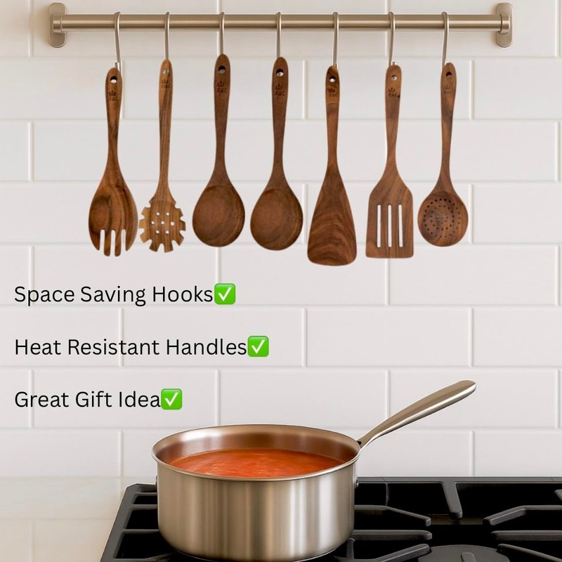R&C 9-Piece Wooden Kitchen Utensil Set – Premium Teak Cooking