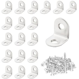 CEEYSEE Pack of 20 Corner Brackets 20 x 20 mm L-shaped Bracket 90 Degree Stainless Steel Angle Connector with 40 Pieces Screws for DIY Projects Furniture Chair Table Bookshelf Attachment