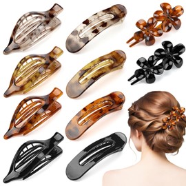 10 Pcs Flat Hair Clips for Women, 3 Styles Tortoiseshell Flat Claw Clips French,Strong Hold No Slip Flat Hair Clips for Thin Thick Curly Hair