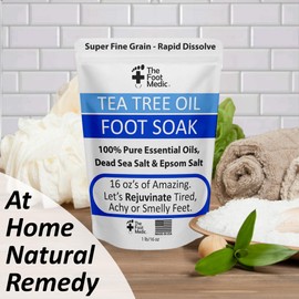 Tea Tree Oil Foot Soak with Epsom Salt: For Itchy Feet, Pedicure, Smelly Odor, Therapy, Softens Calluses, 16 oz