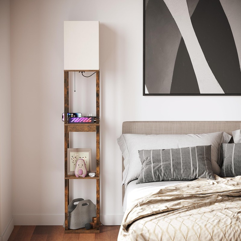 SUNMORY Floor Lamp with Shelves, Modern Dimmable Standing Lamp with