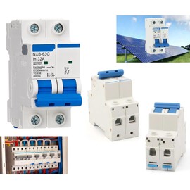 PRACTINET Pastilla Interruptor Termomagnético 32Amper 2p CD Solar - Mini Circuit Breaker 32A 2 Polos, CD MCB 6KA 500VCD, Disyuntor miniatura de aire Corto Circuito corriente, Instalación riel DIN