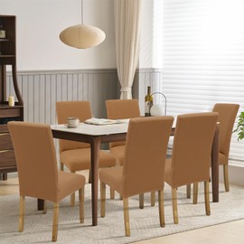 Stretch Chair Covers Set of 4 for Dining Room, 4 Pack Washable Kitchen Chair Protector for Party Wedding, Camel