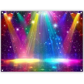 Luminora 8x6ft Fabric Disco Rainbow Stage Backdrop 70s 80s 90s Vintage Music Club Dance Background Rock Glow Neon Lights Party Decorations Photo Banner Props