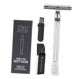Beavorty Manual Beard Shaver with Metal Handle Double Edged Safety Razor for Face Body Eyebrow Armpit Hair Includes Brush and Blades Comfortable Grip for Home Travel and Hotel Use