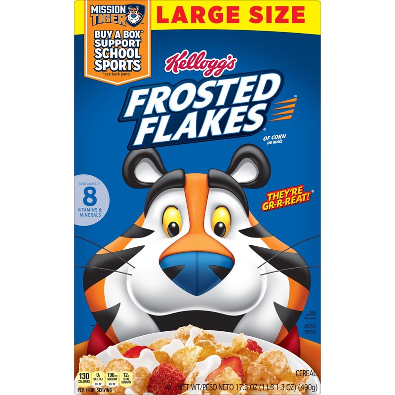 Kellogg's Frosted Flakes Breakfast Cereal, 8 Vitamins and Minerals, Kids