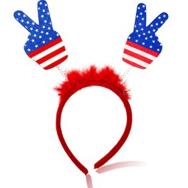 XIELIME Independence Day Headband 4th of July Head Boppers Plush Hair Hoop Hair Band Patriotic Party Hair Scrunchies Celebrating Fingers Hair Accessories National Memorial Day Funny Party Photo Pros