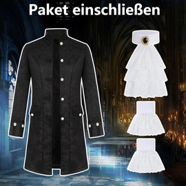 Steampunk Coat Men's Vintage Gothic Tailcoat Jacket Medieval Clothing Victorian Pirate Vampire Cosplay Outfit Carnival Costume Rock Uniform with Jabot Lace for Carnival 72S