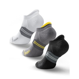 Juclise Bamboo Viscose Compression Running No Show Socks, Coolmax Moisture Wicking Cushioned Anti-Blister Athletic Ankle (US, Alpha, Large, Regular, Regular,Classic Black+Glacier White+Midnight Grey)