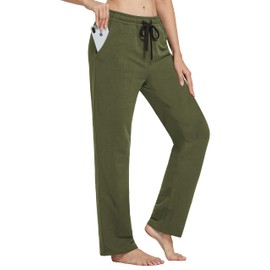 SPECIALMAGIC Women Yoga Sweatpants Pajama Wide Leg Cotton Drawstring Lounge Pants Leisure Army Green X-Large