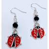 Ladybug Charm Earrings with Jet Black Faceted Crystal Accent Beads
