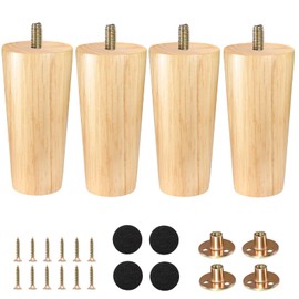Zllzpzd Wooden Furniture Feet, Pack of 4 Wooden Feet for Furniture, Conical Replacement Table Legs, 12 cm Cabinet Feet with Mounting Plate and Felt Gliders, Furniture Legs for Sofa, Bed, Dresser
