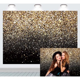 Ruini Polyester Black Gold Glitter Sequin Dots Starry Sky Shiny Backdrop astract Photography Backdrop for Party Wedding Kids Newborn 7x5ft