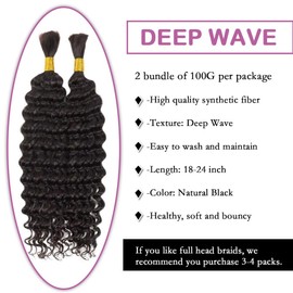 Deep Wave Bulk hair for Braiding 100g No Weft Deep Wave Bulk hair for Braiding Micro Faux Braiding Hair for Boho Braids Wet and Wave (22 inch, Curly Natural Color)…