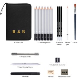 H & B Sketching Pencils Drawing Set,40pcs Art Supplies Artist Sketching Kit with Sketch Draw Pencils Charcoal Pencil Extender Canvas Pencil Bag and More for Artist Beginners Kids Adults