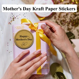60pcs Happy Mother's Day Kraft Stickers, 2 Inch Brown Labels Sticker, Self-Adhesive Heart Shaped Rectangular Round Irregular Mother's Day Tags for Boxes, Envelopes, Card, Bouquet