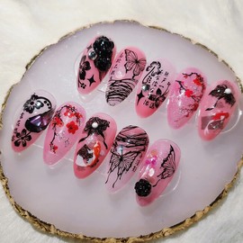 [Handmade Nail Tips] Tea Flower - Plum.ver (Limited Edition) - Stiletto / [수제네일팁] 다화(茶花) - 매화.ver (한정판) - 스틸레토