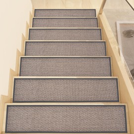 Earcu Stair Treads Non Slip, Rubber Backing Stair Treads for Wooden Steps, 15 PCS Thicken Linen Carpet Stair Runners Indoor for Kids Elders and Pets, No Residue Stair Carpet Treads, 8"x30", Grey