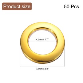 Sourcing Map 50pcs Grommets, 1-5/7"(42 mm) ID Window Panels Eyelet Rings Low-Noise Sliding Roman Hardware Clip Rings for Bathroom Bedroom Curtain Rod, Bright Gold