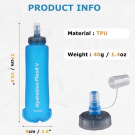 YAPJEB TPU Water Bottle, Portable, Leakproof Soft Flasks, Hydration Packs Accessories for Running, Hiking, Cycling (#04 White 500 ml/16.9 oz)