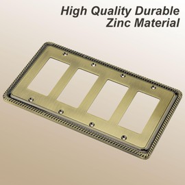 Henne Bery Rope Edge Decorative Wall Plate Switch Plate Outlet Cover (Quad Decorator, Antique Brass)