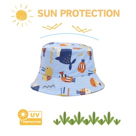 Toddler Sun Hat with Neck Flap UPF 50+ Baby Wide Brim Summer Beach Swim Bucket Hat for Kid Boys Girls 3 Month -7 Years, Blue Fish, 2-4T