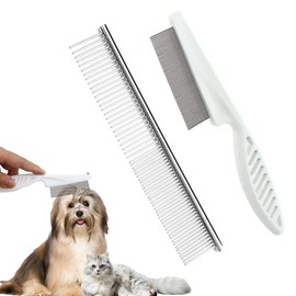 Dog Combs 2-in-1 Stainless Steel Pet Comb, Pack of 2, Professional Dog Comb, Cat Comb, Pet Grooming Comb, Flea Comb