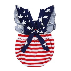 Ptomurs 4th of July Baby Girl Outfits Stars Stripe Print Rompers Ruffled Bodysuit USA Flag Clothes (#1 Big star,9-12 Months)