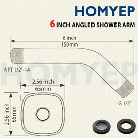 HOMYEP 6 Inch Angled Shower Arm, Curved Shower Arm Extension for Fixed Rain Handheld Shower Head Combo, Wall Mount Shower Arm with Flange, Brushed Nickel