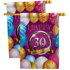 Breeze Decor Happy 30th Anniversary House Flag 2 pcs Pack Celebration Couple Married Wedding Occasion Party Valentines Decoration Banner Small Garden Yard Gift Double-Sided, Made in USA