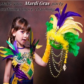 Holmgren Mardi Gras Rooster Feathers - 60pcs 12-14inch Natural Long Rooster Tail Feathers Bulk for DIY Crafts Mardi Gras Masquerade Carnival Party Performances Decoration (Mardi Gras)