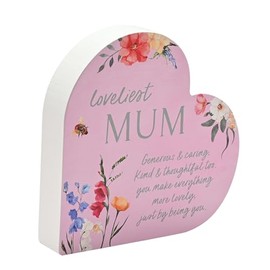 Widdop Loveliest Mum 3D Wooden Heart Plaque Gift I Love You Mum Mother's Day Present Sentimental Message Thoughtful Birthday Christmas