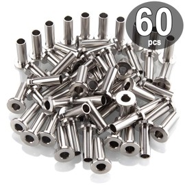 CenterZ 60 Pack Cable Railing Protector Sleeves - Stainless Steel T316 Marine Grade Protective Grommet fit 1/8", 5/32", 3/16" Cables Deck Railings, DIY Balustrade for Wood Metal Posts with 1/4" Hole